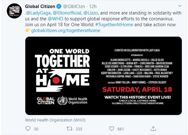 shahrukhkhan globalevent oneworldtogetherathome ladygaga priyankachopra